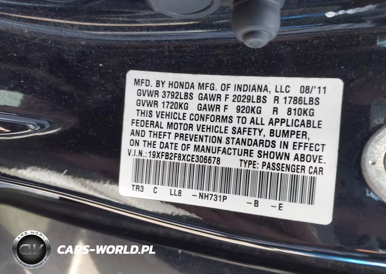 2012 Honda Civic Ex VIN:19XFB2F8XCE306678 - 9