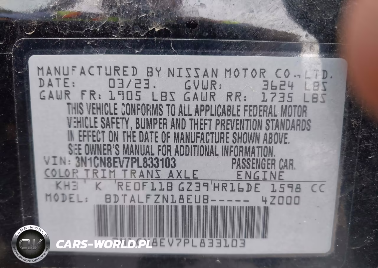 2023 Nissan Versa 1.6 Sv Xtronic Cvt VIN:3N1CN8EV7PL833103 - 9
