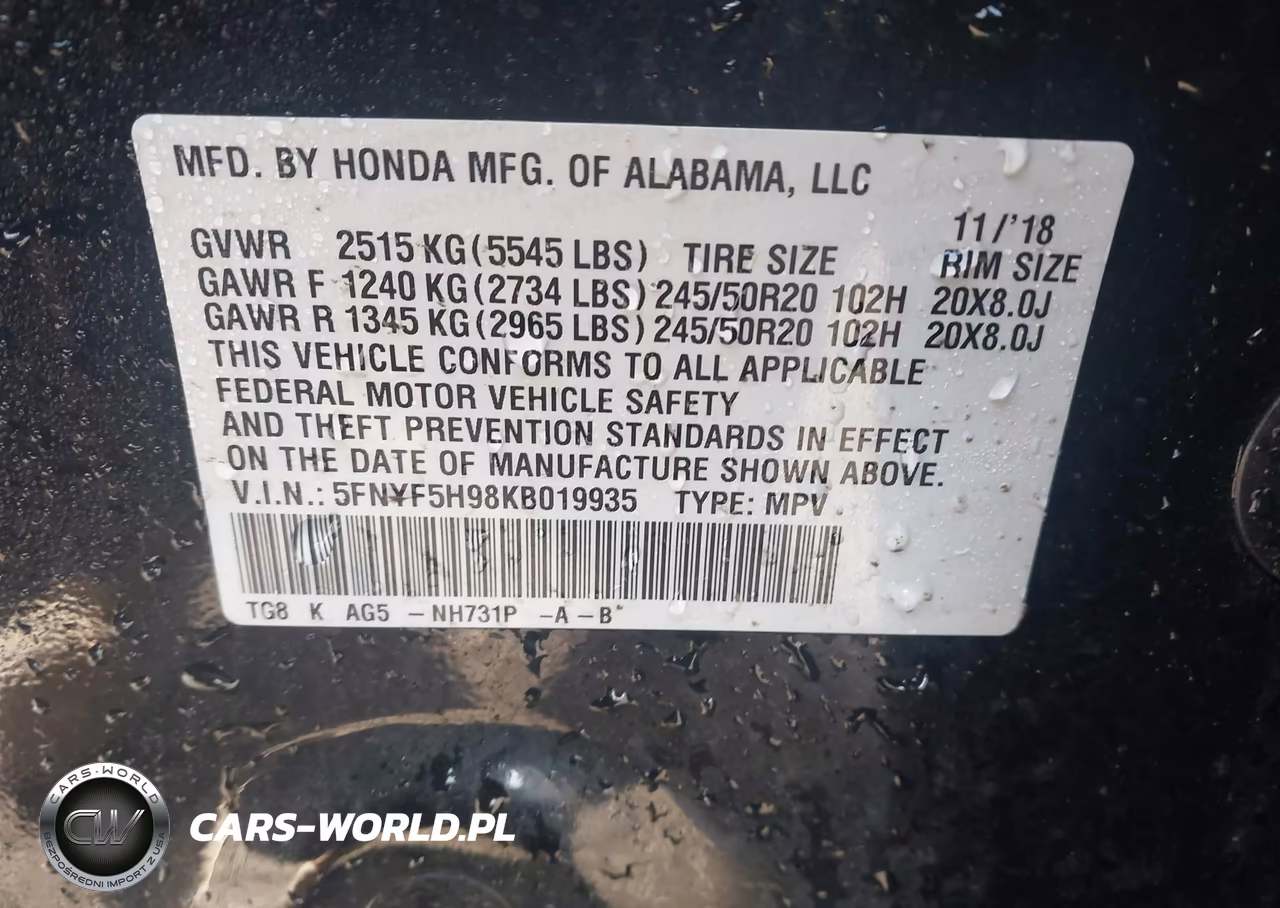 2019 Honda Pilot Touring VIN:5FNYF5H98KB019935 - 9