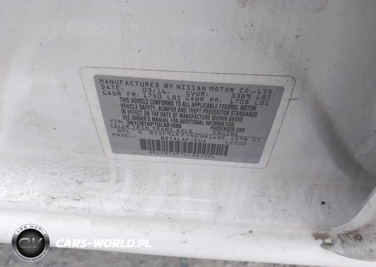 2016 Nissan Versa 1.6 S VIN:3N1CN7AP7GL881086 - 9