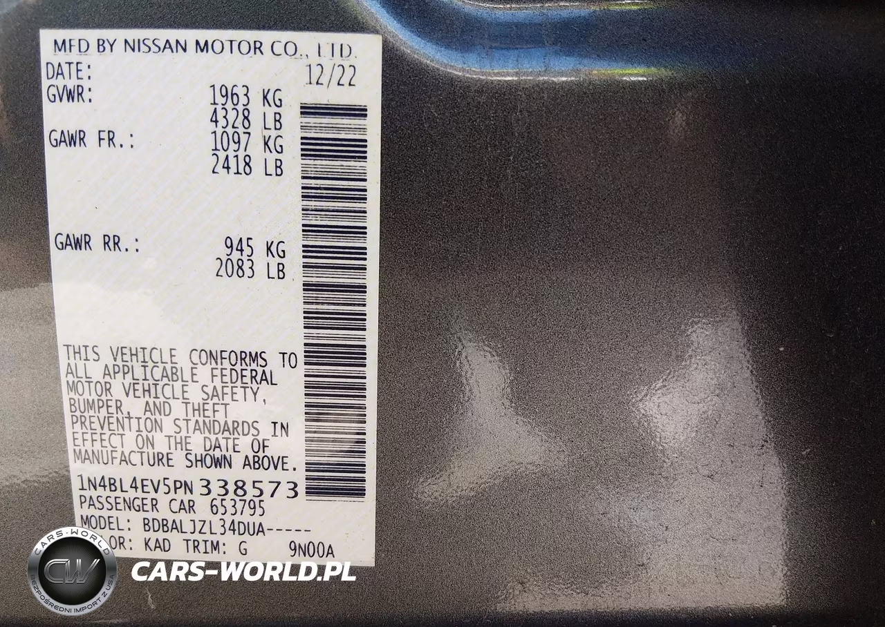 2023 Nissan Altima Sl Fwd VIN:1N4BL4EV5PN338573 - 9