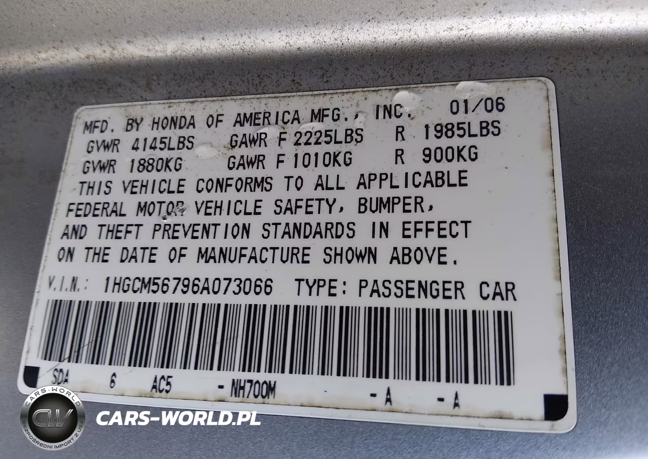 2006 Honda Accord 2.4 Ex VIN:1HGCM56796A073066 - 9