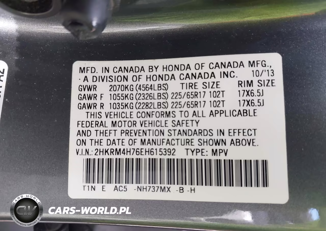 2014 Honda Cr-V Ex-L VIN:2HKRM4H76EH615392 - 9