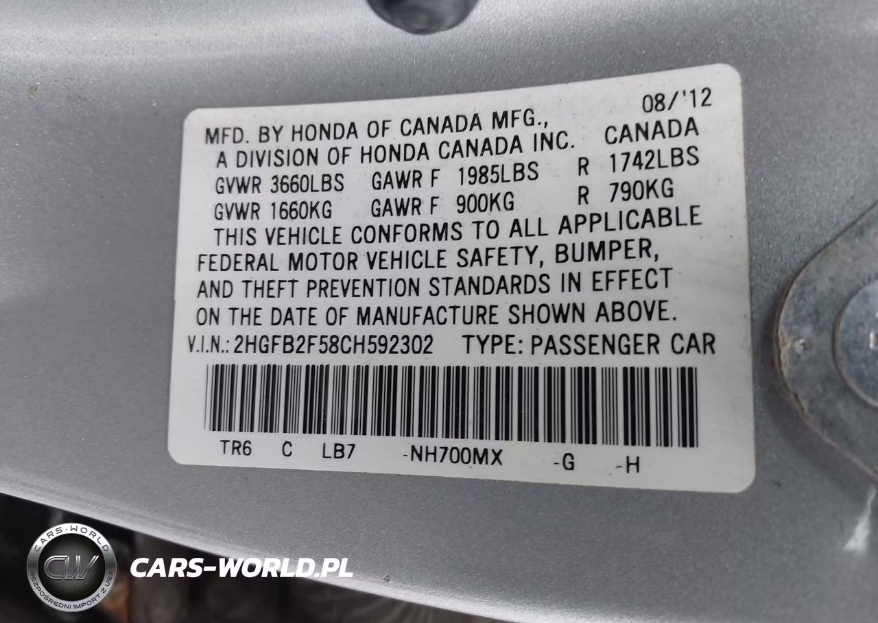 2012 Honda Civic Lx VIN:2HGFB2F58CH592302 - 9