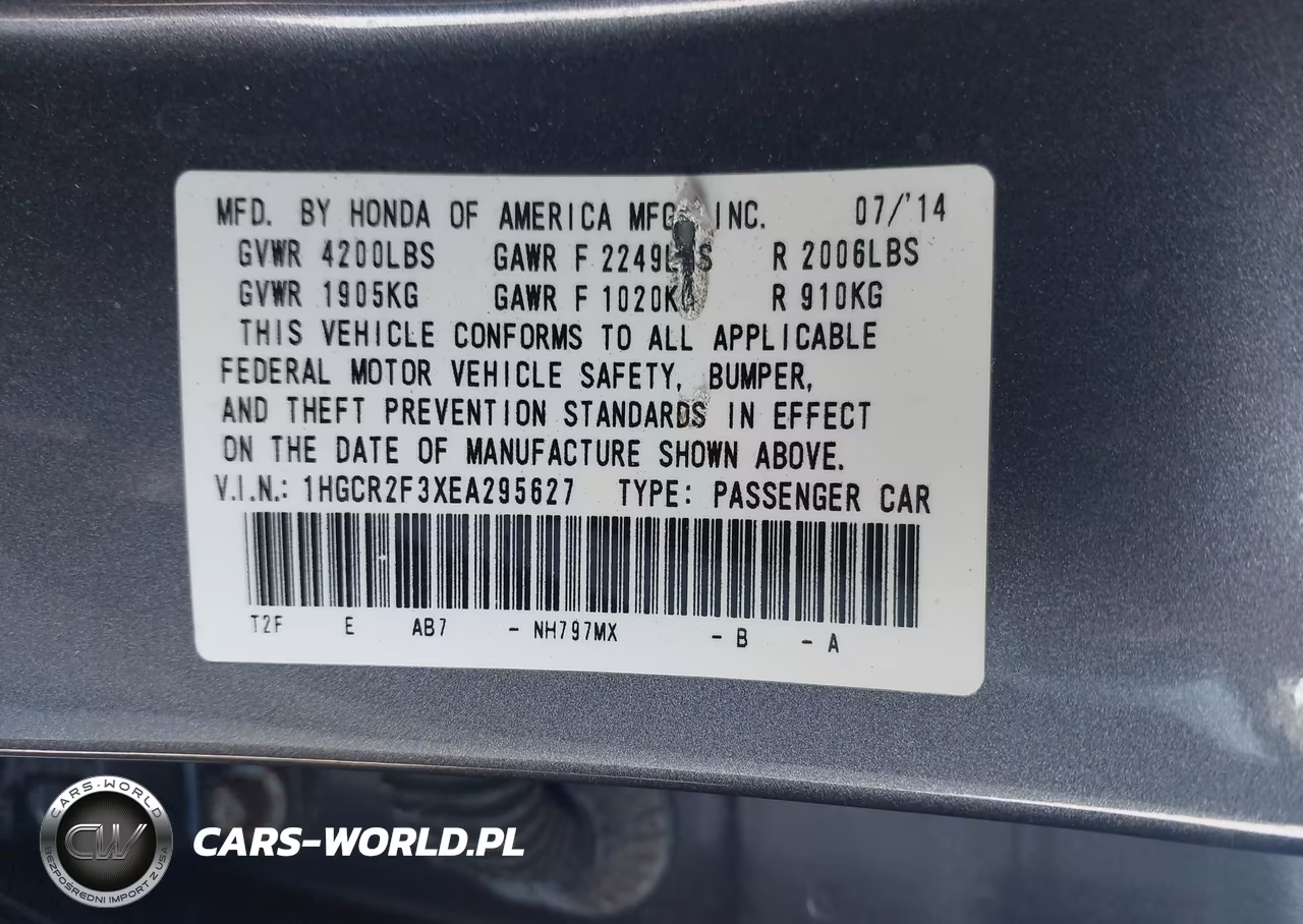 2014 Honda Accord Lx VIN:1HGCR2F3XEA295627 - 9