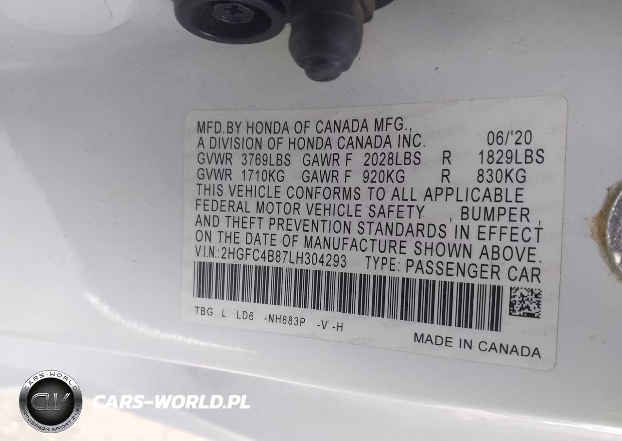 2020 Honda Civic Sport VIN:2HGFC4B87LH304293 - 9