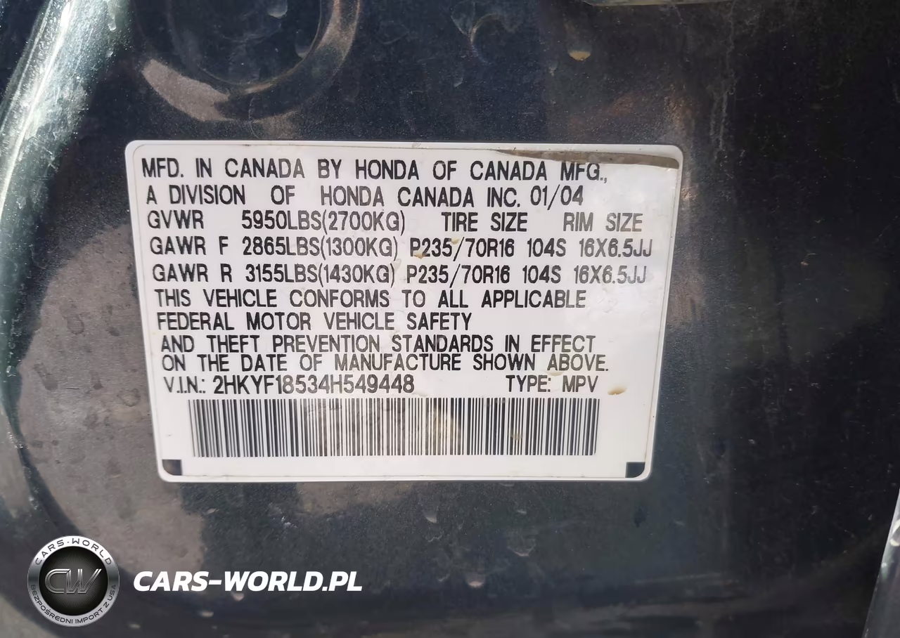 2004 Honda Pilot Ex-L VIN:2HKYF18534H549448 - 9