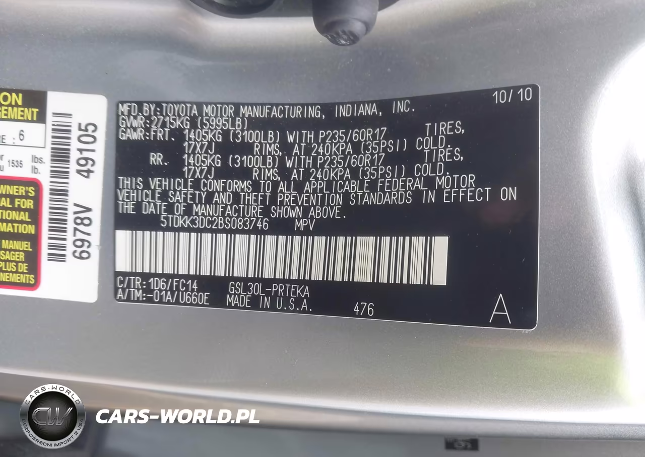 2011 Toyota Sienna Le V6 VIN:5TDKK3DC2BS083746 - 9