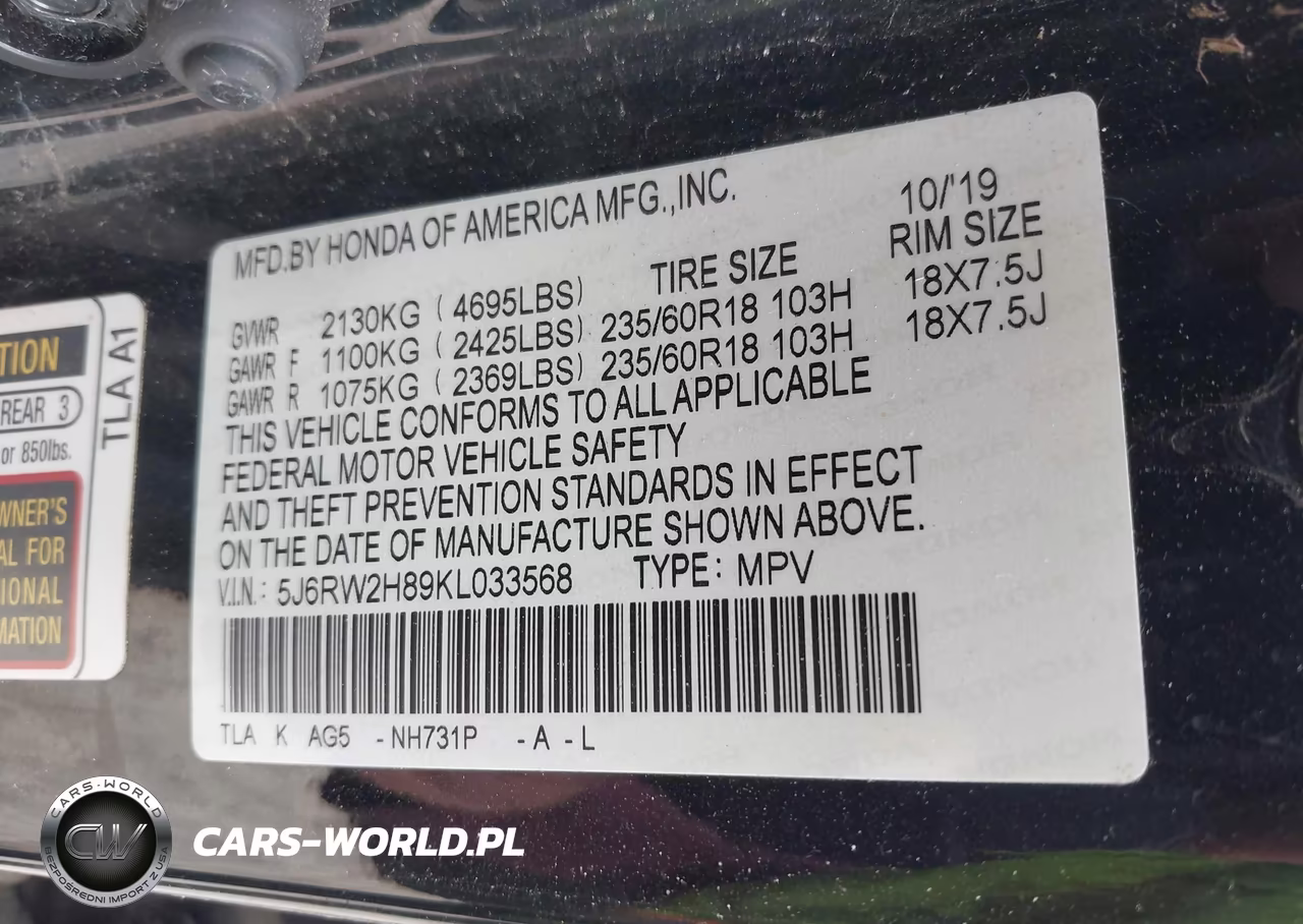 2019 Honda Cr-V Ex-L VIN:5J6RW2H89KL033568 - 9