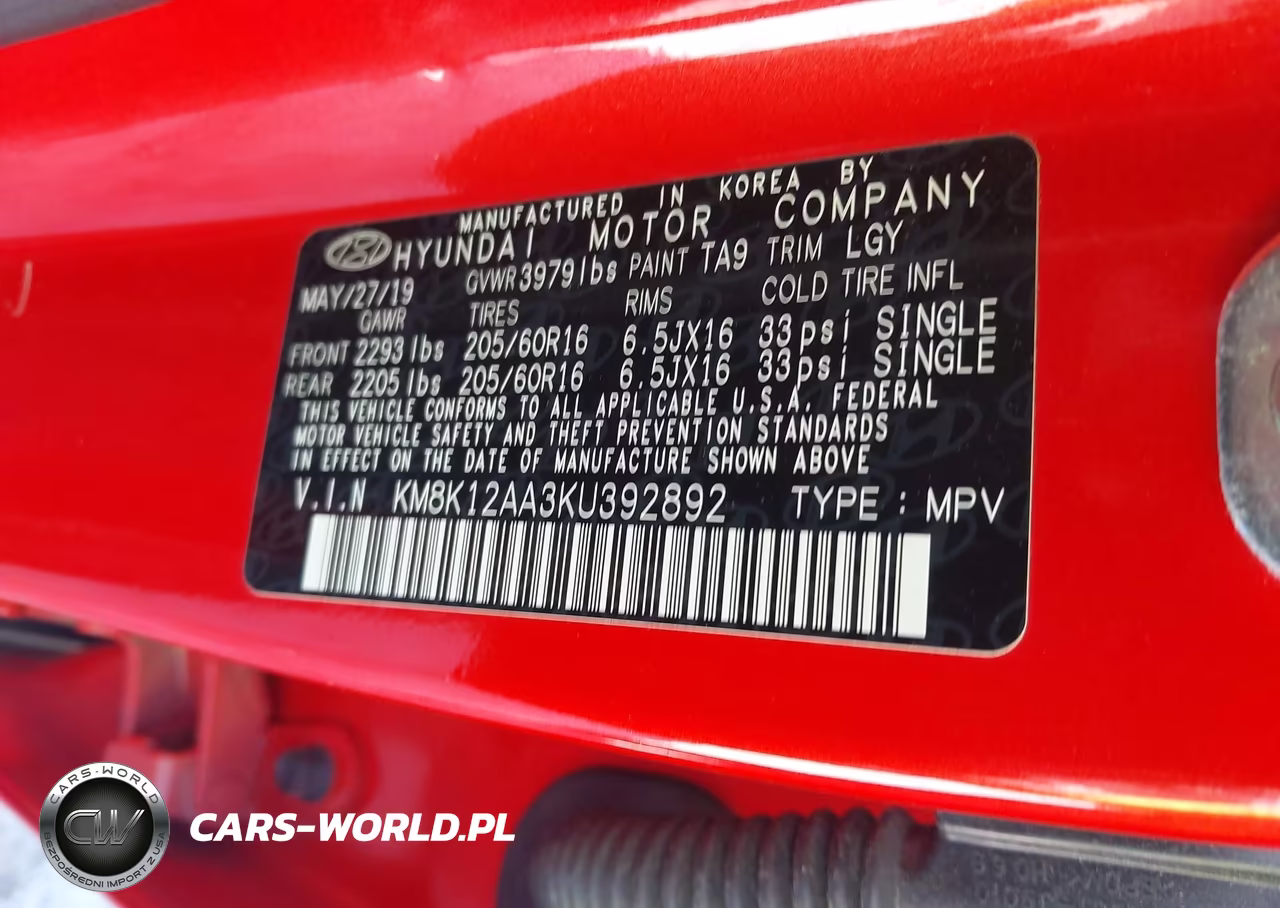 2019 Hyundai Kona Se VIN:KM8K12AA3KU392892 - 9