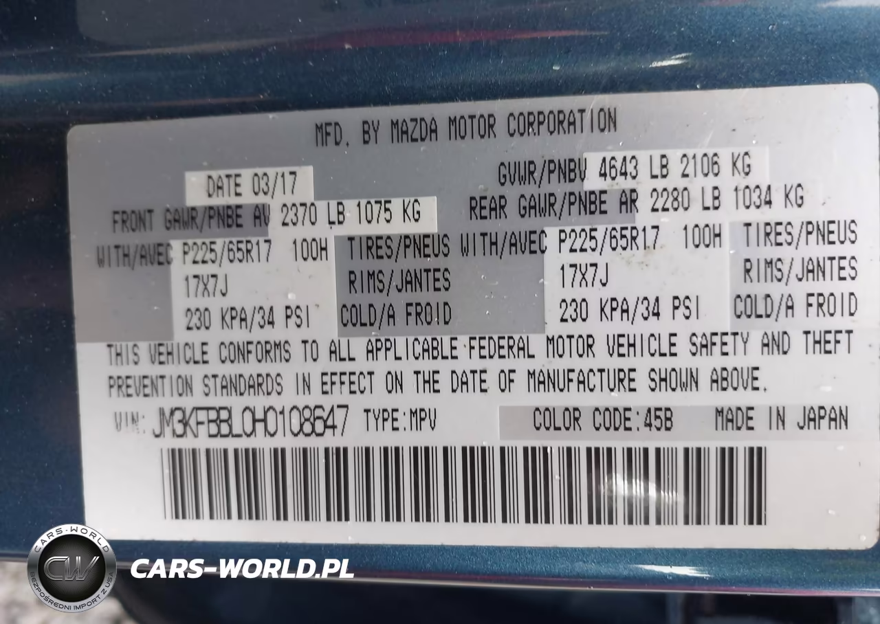 2017 Mazda Cx-5 Sport VIN:JM3KFBBL0H0108647 - 9