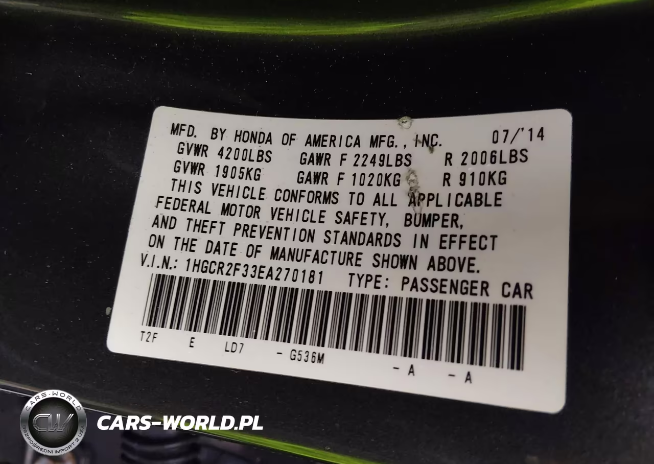 2014 Honda Accord Lx VIN:1HGCR2F33EA270181 - 9