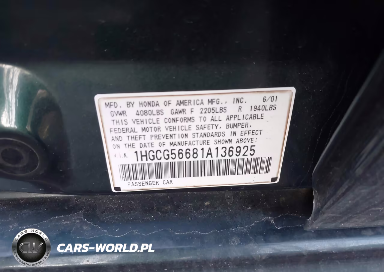 2001 Honda Accord 2.3 Ex VIN:1HGCG56681A136925 - 9