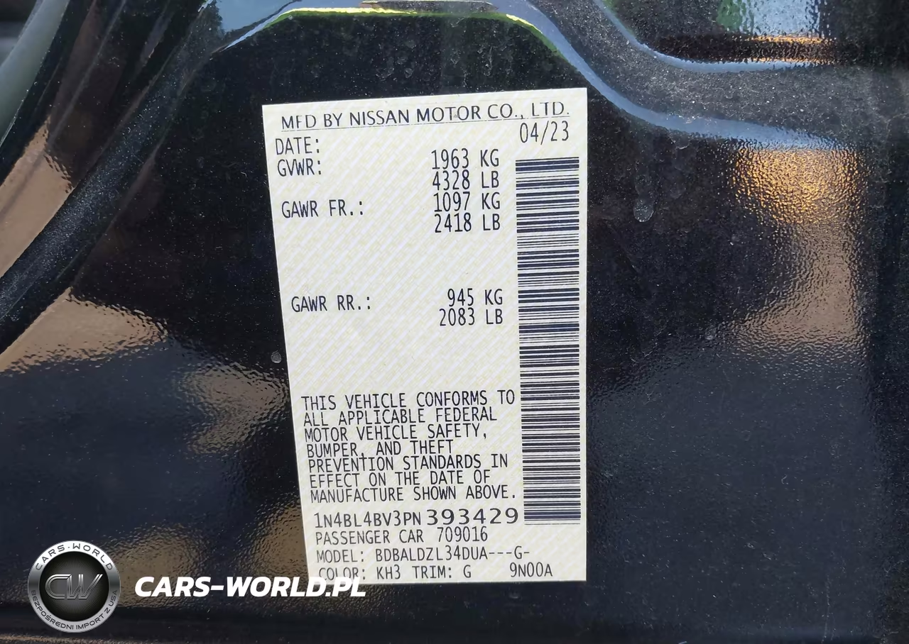 2023 Nissan Altima S Fwd VIN:1N4BL4BV3PN393429 - 9