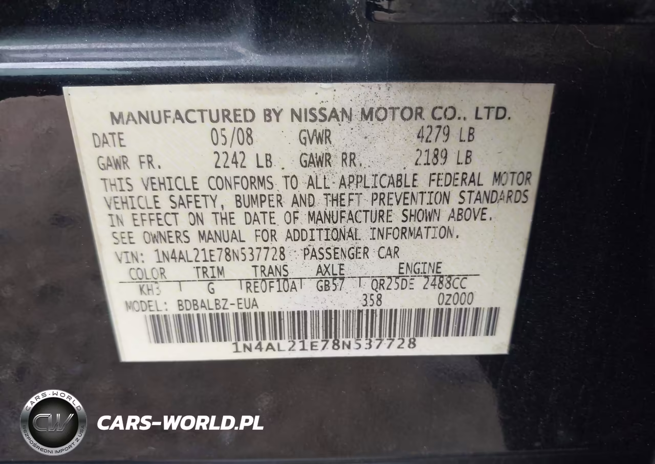 2008 Nissan Altima 2.5 S VIN:1N4AL21E78N537728 - 9