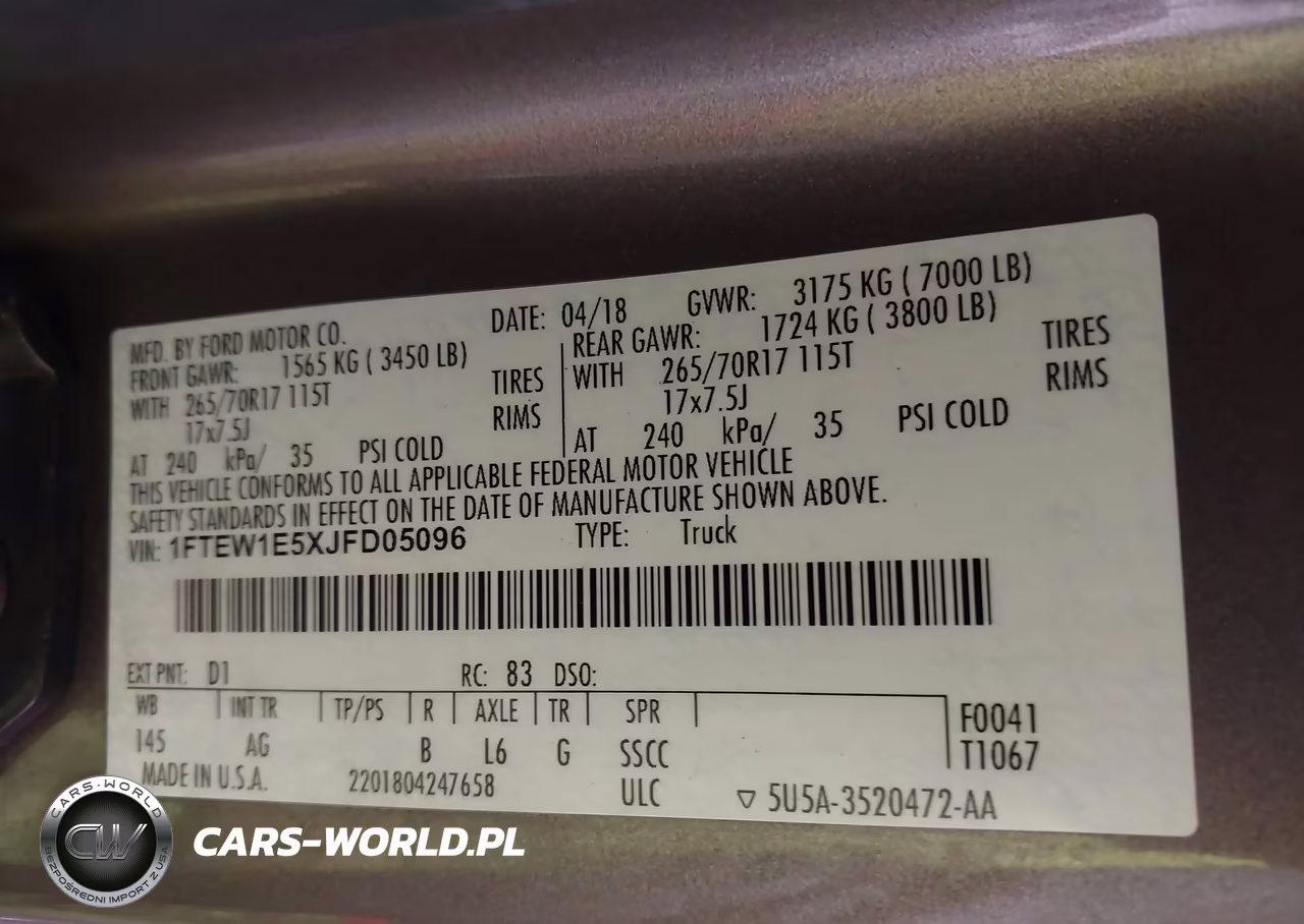 2018 Ford F-150 Xl VIN:1FTEW1E5XJFD05096 - 9