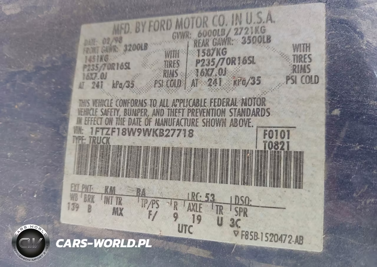 1998 Ford F-150 Lariat-Standard-Xl-Xlt VIN:1FTZF18W9WKB27718 - 9