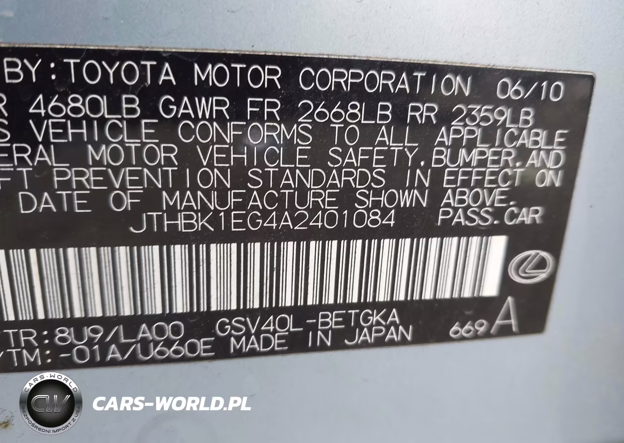2010 Lexus Es 350 VIN:JTHBK1EG4A2401084 - 9