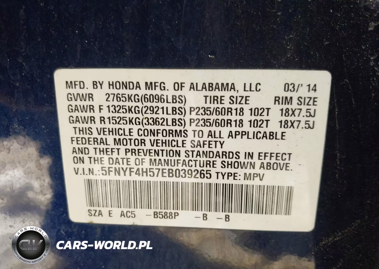 2014 Honda Pilot Ex-L VIN:5FNYF4H57EB039265 - 9