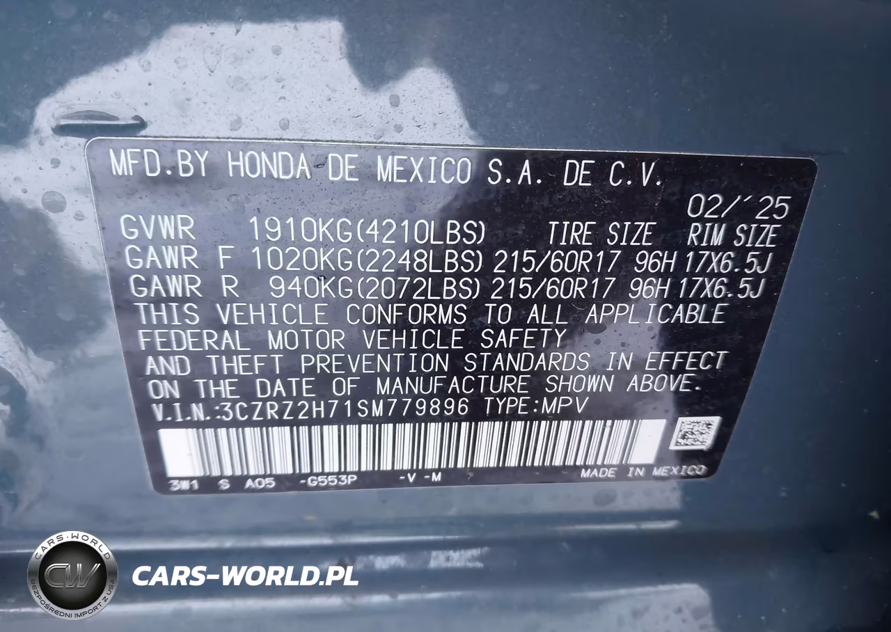 2025 Honda Hr-V Awd Ex-L VIN:3CZRZ2H71SM779896 - 9