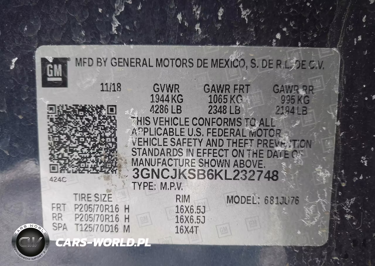 2019 Chevrolet Trax Ls VIN:3GNCJKSB6KL232748 - 9