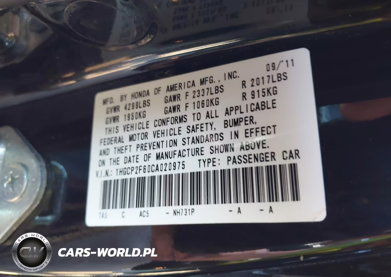 2012 Honda Accord 2.4 Se VIN:1HGCP2F60CA020975 - 9