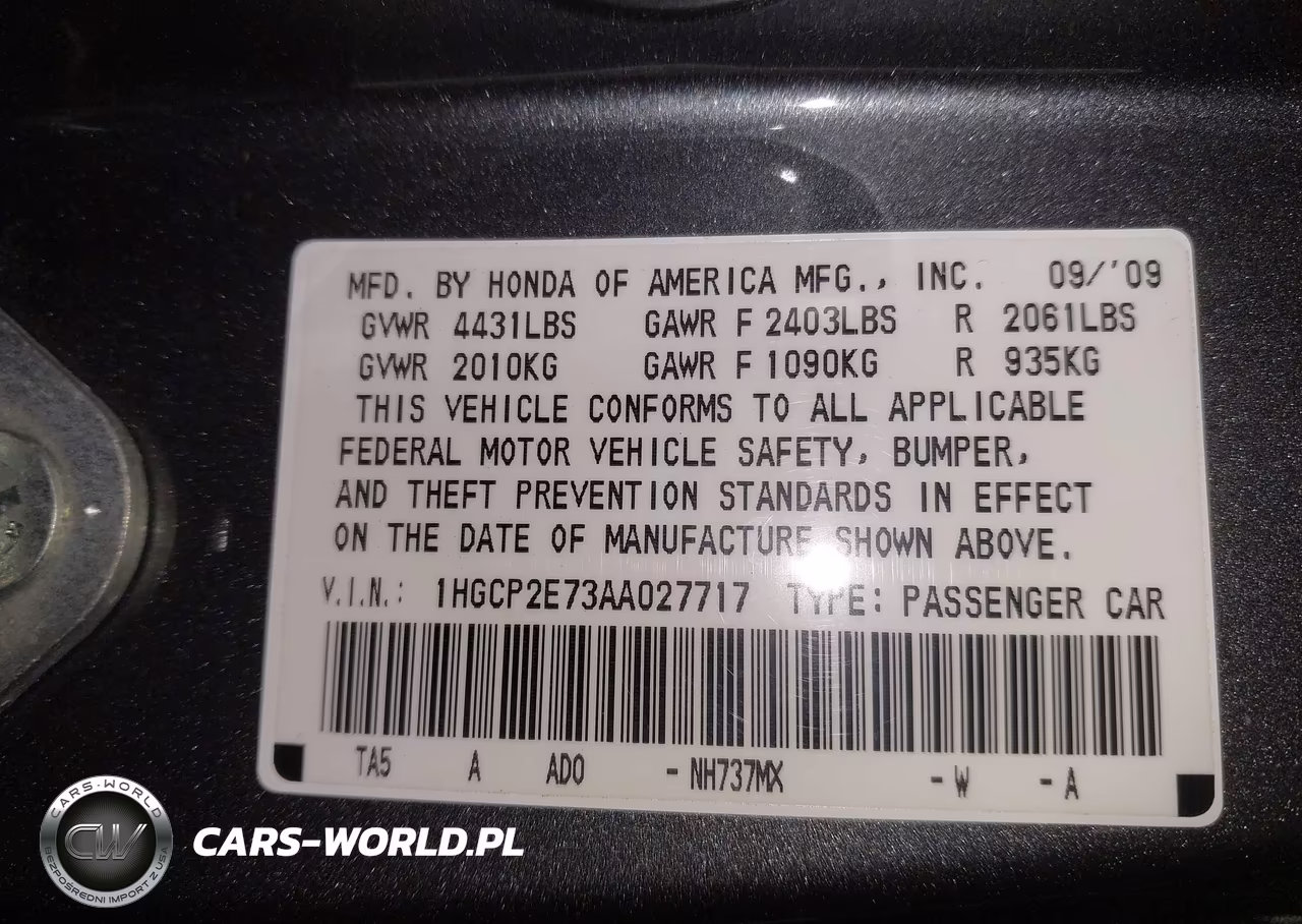 2010 Honda Accord 2.4 Ex VIN:1HGCP2E73AA027717 - 9