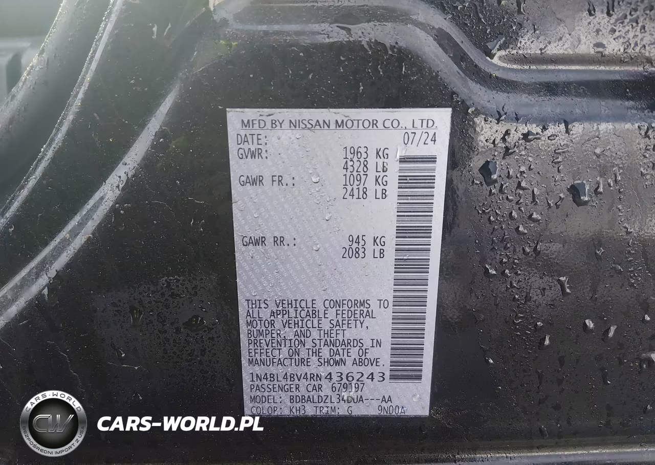 2024 Nissan Altima S Fwd VIN:1N4BL4BV4RN436243 - 9
