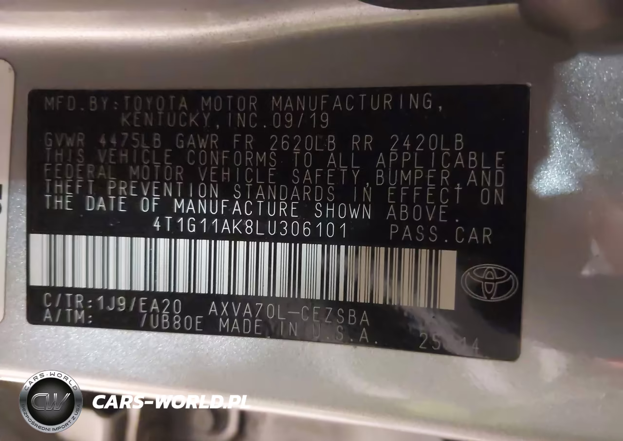 2020 Toyota Camry Se VIN:4T1G11AK8LU306101 - 9