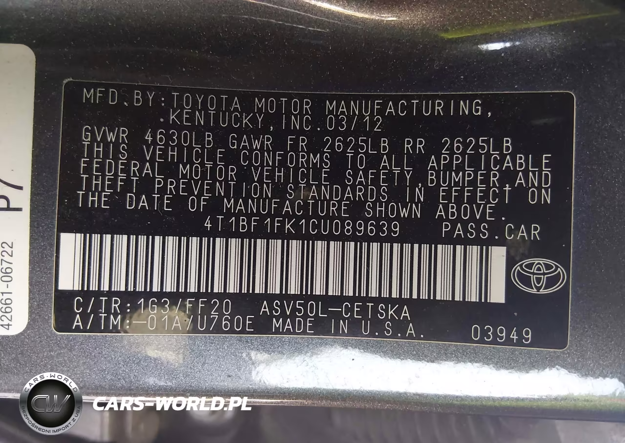 2012 Toyota Camry Se VIN:4T1BF1FK1CU089639 - 9
