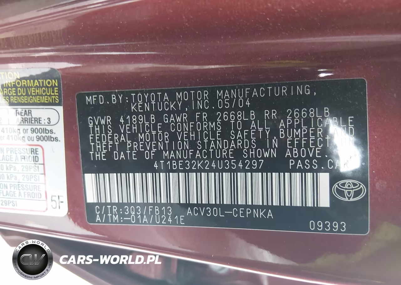 2004 Toyota Camry Le VIN:4T1BE32K24U354297 - 9