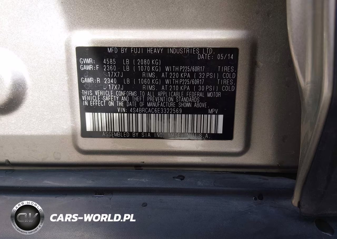 2014 Subaru Outback 2.5I VIN:4S4BRCAC6E3322569 - 9