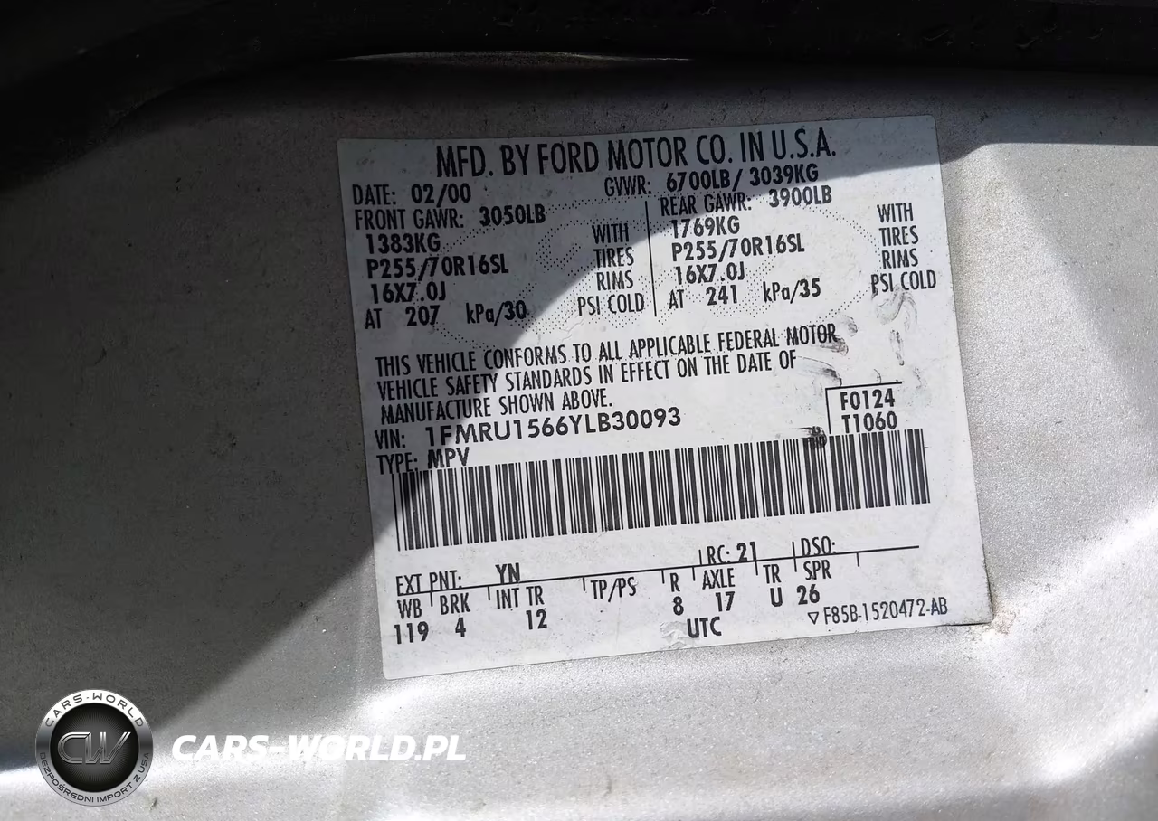 2000 Ford Expedition Xlt VIN:1FMRU1566YLB30093 - 9