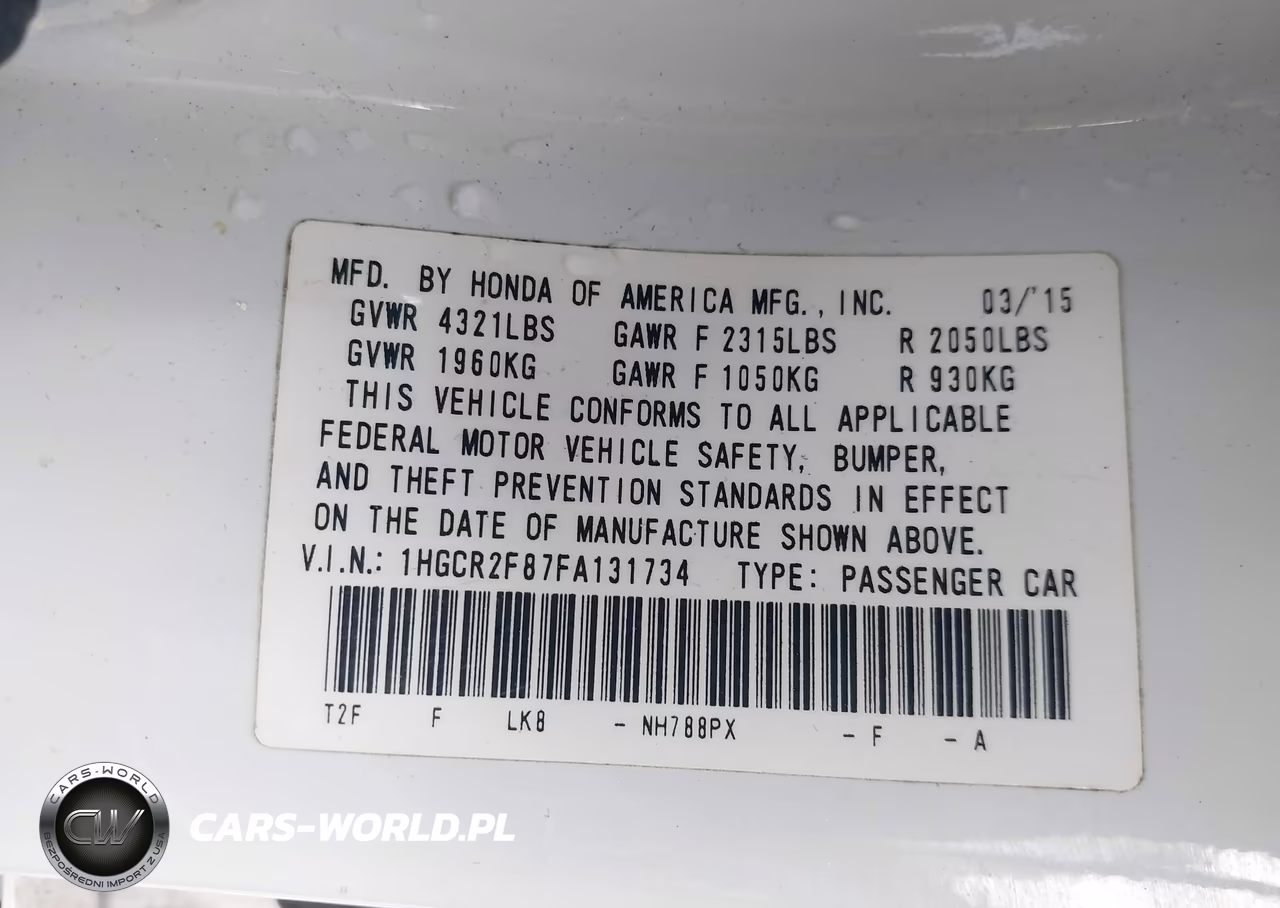 2015 Honda Accord Ex-L VIN:1HGCR2F87FA131734 - 9