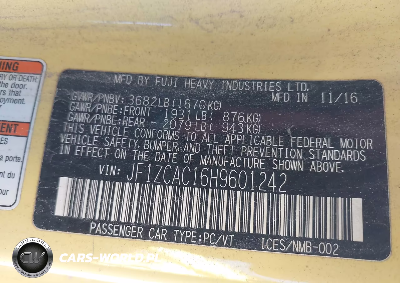 2017 Subaru Brz Series. Yellow VIN:JF1ZCAC16H9601242 - 9