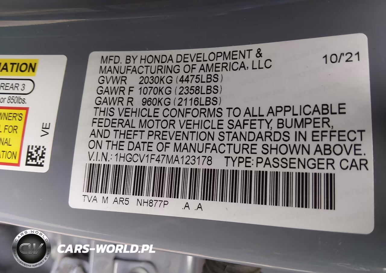 2021 Honda Accord Sport Special Edition VIN:1HGCV1F47MA123178 - 9