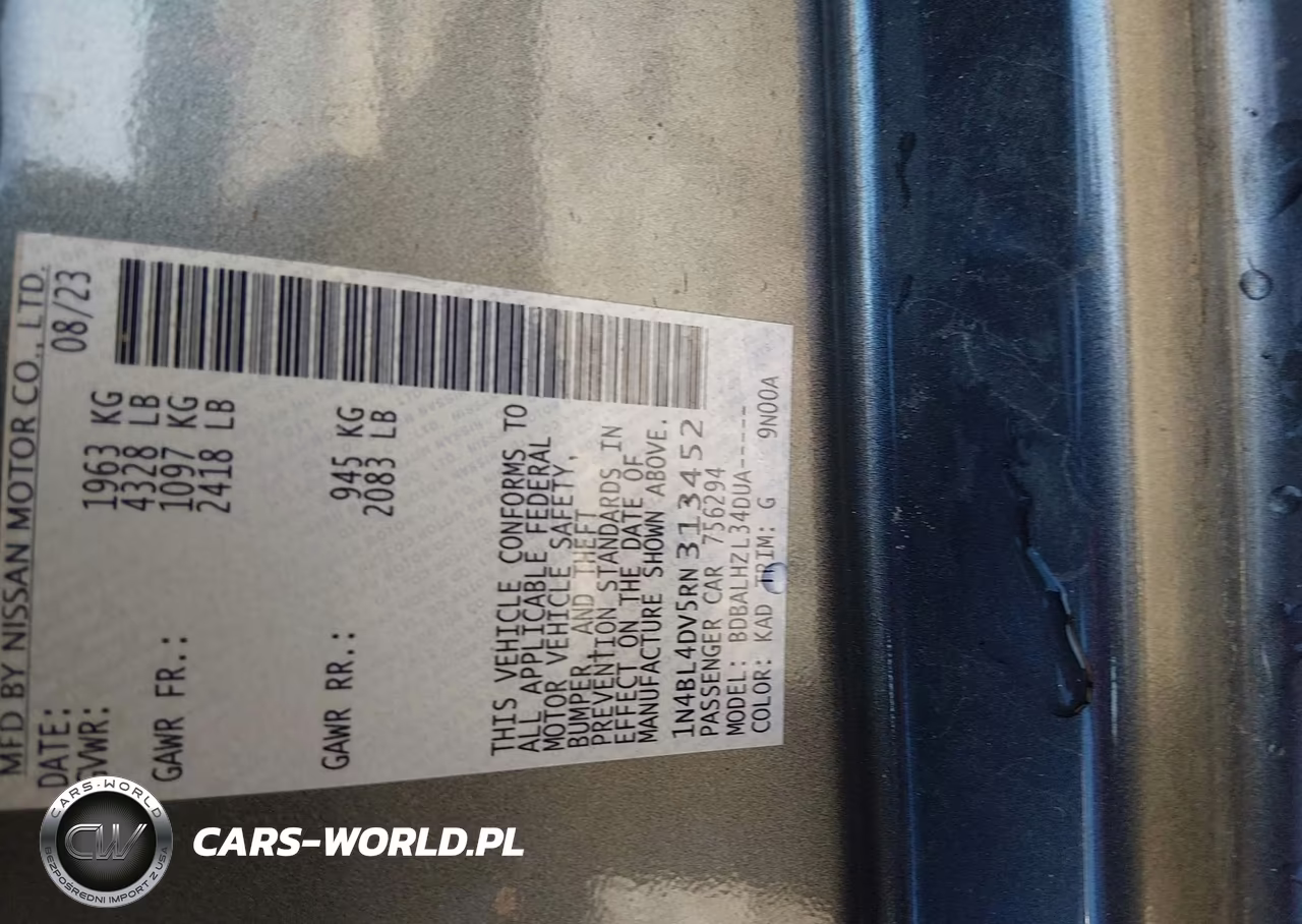 2024 Nissan Altima Sv Fwd VIN:1N4BL4DV5RN313452 - 9