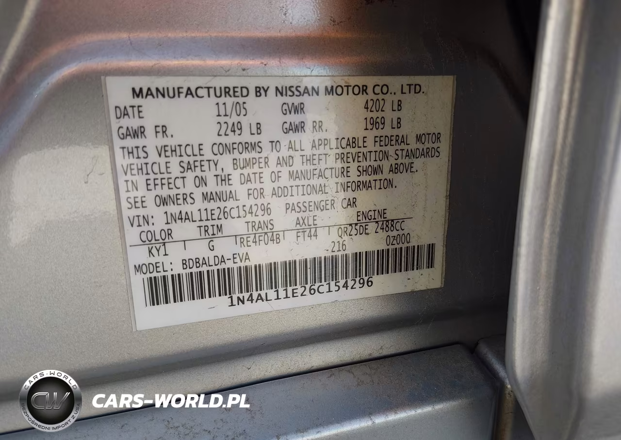2006 Nissan Altima 2.5 S VIN:1N4AL11E26C154296 - 9