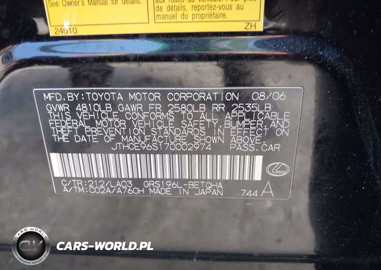2007 Lexus Gs 350 VIN:JTHCE96S170002974 - 9