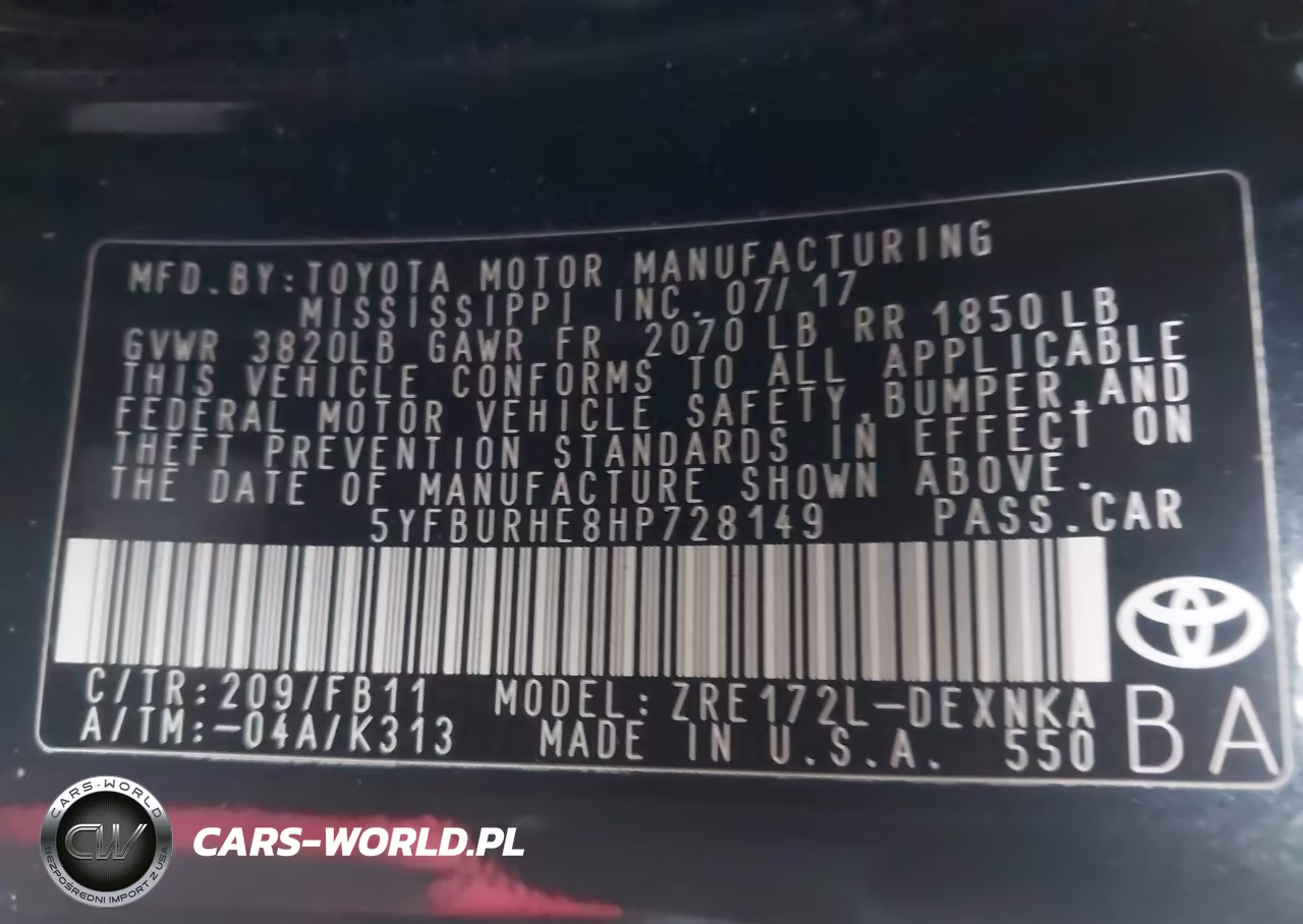 2017 Toyota Corolla Le VIN:5YFBURHE8HP728149 - 9