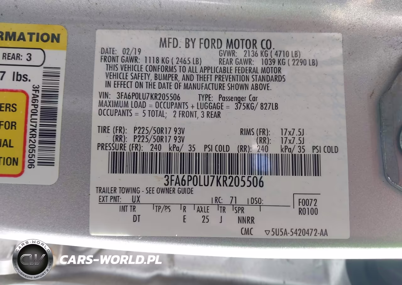 2019 Ford Fusion Hybrid Se VIN:3FA6P0LU7KR205506 - 9
