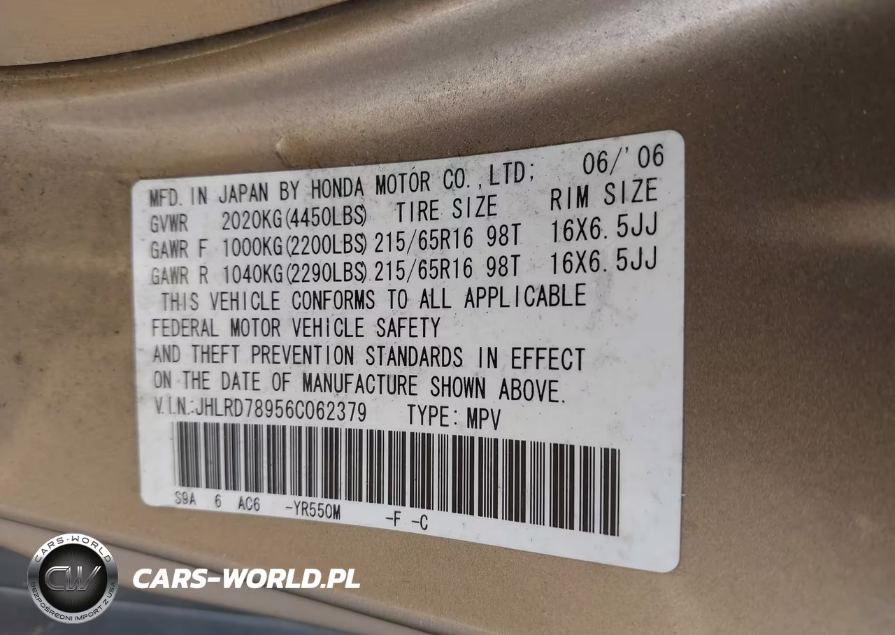2006 Honda Cr-V Se VIN:JHLRD78956C062379 - 9