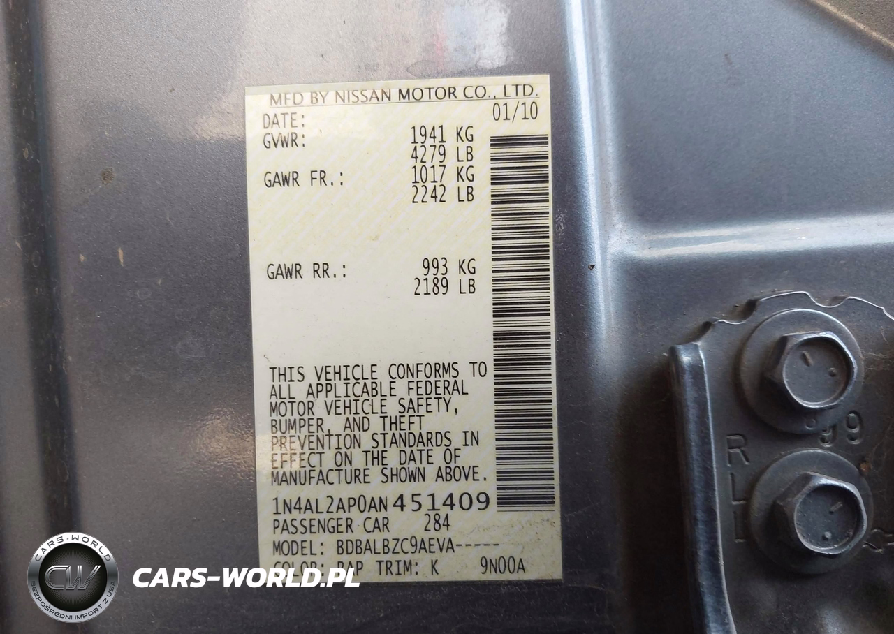 2010 Nissan Altima 2.5 S VIN:1N4AL2AP0AN451409 - 9
