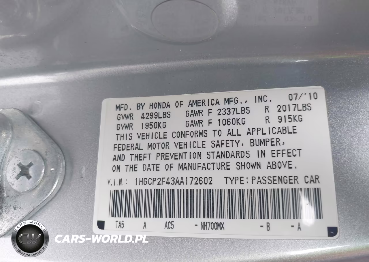 2010 Honda Accord 2.4 Lx-P VIN:1HGCP2F43AA172602 - 9