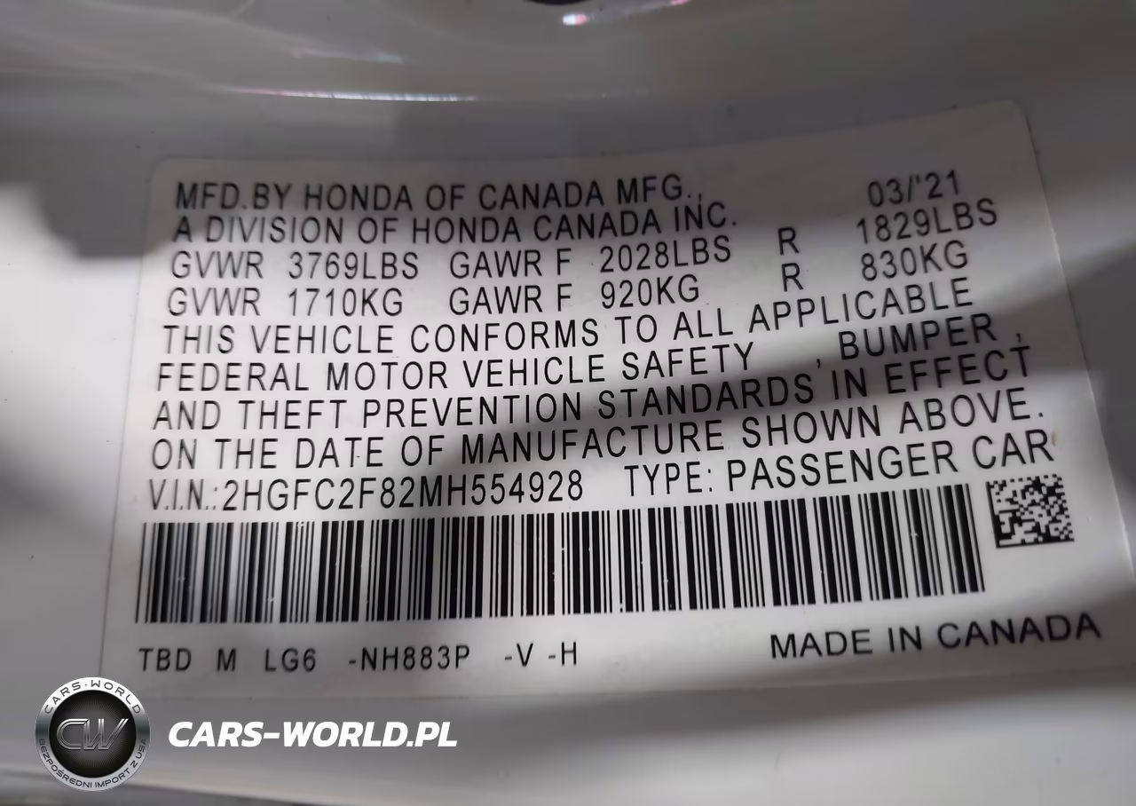 2021 Honda Civic Sport VIN:2HGFC2F82MH554928 - 9
