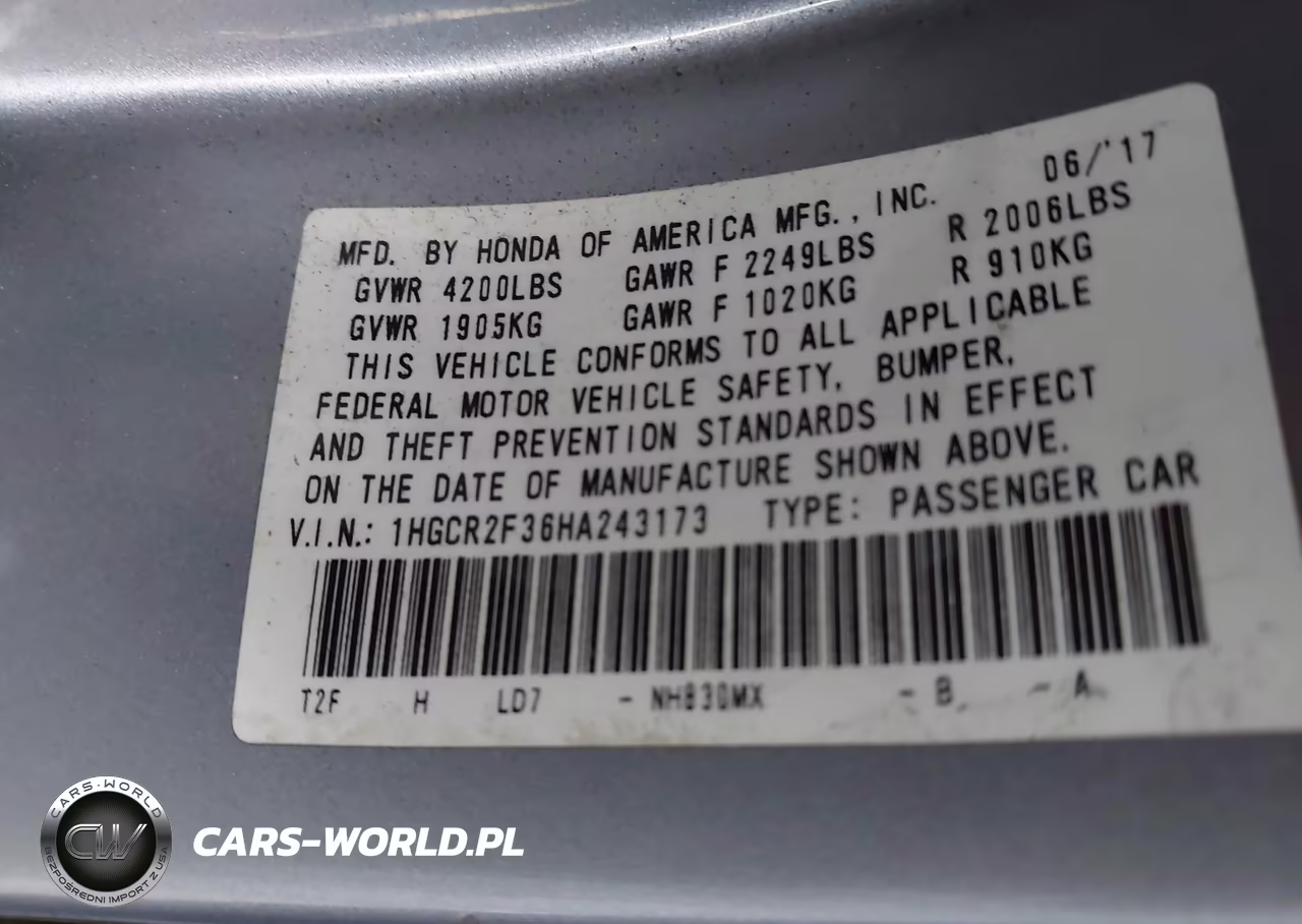 2017 Honda Accord Lx VIN:1HGCR2F36HA243173 - 9
