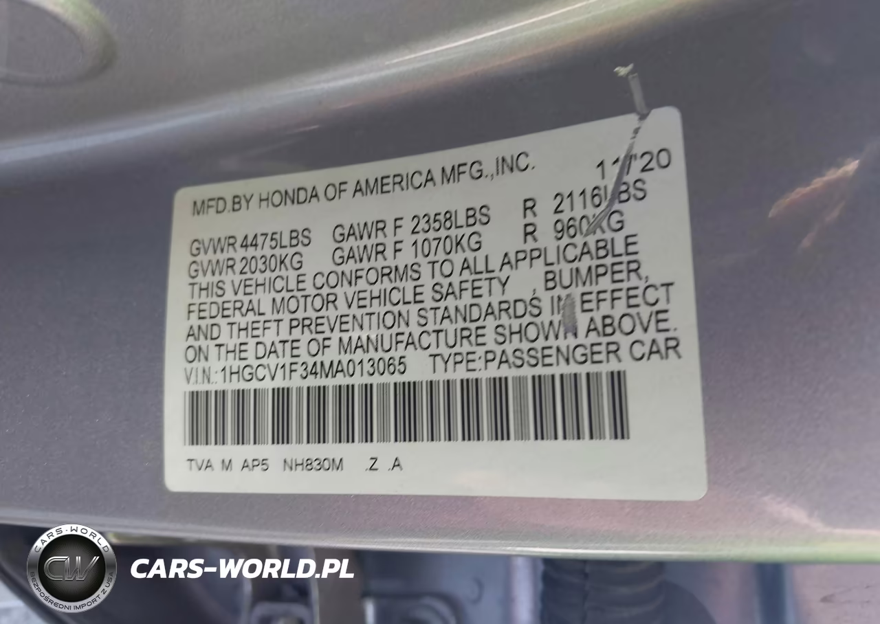 2021 Honda Accord Sport VIN:1HGCV1F34MA013065 - 9