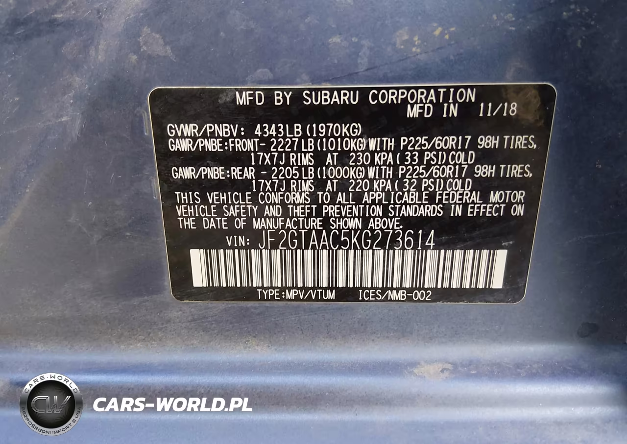 2019 Subaru Crosstrek 2.0I VIN:JF2GTAAC5KG273614 - 9