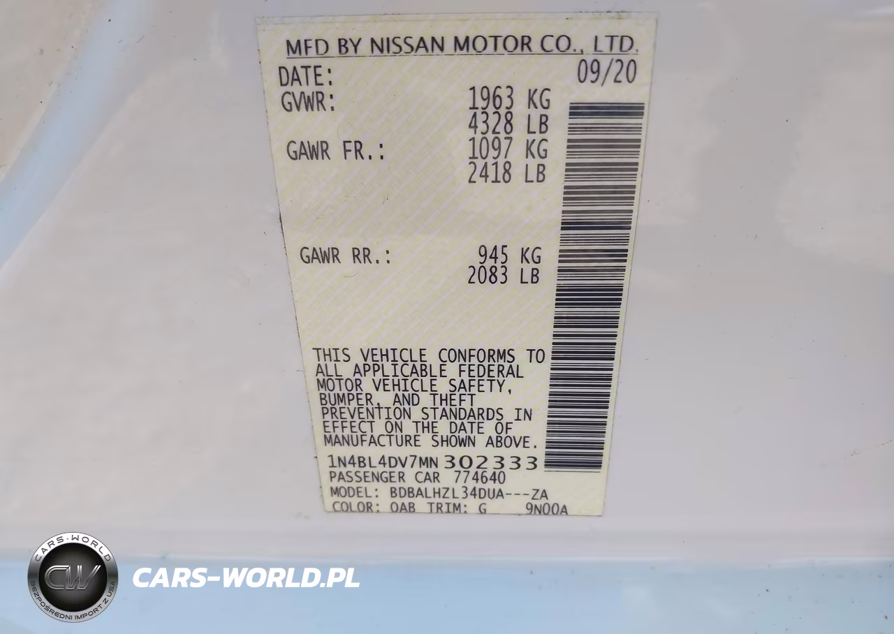 2021 Nissan Altima Sv Fwd VIN:1N4BL4DV7MN302333 - 9