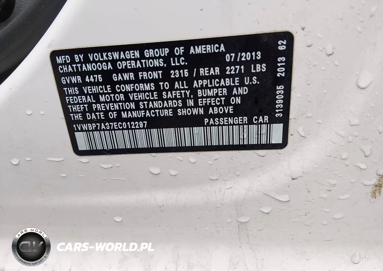 2014 Volkswagen Passat 2.5L Se VIN:1VWBP7A37EC012297 - 9